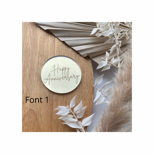 5cm Happy Anniversary mirror acrylic disc