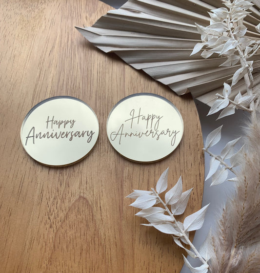 FIVER FRIDAY - Pack of 5 - 5cm Happy Anniversary mirror acrylic disc