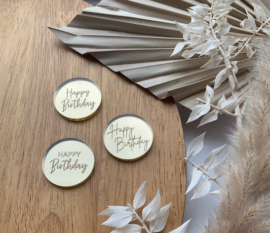 3cm Happy Birthday mirror acrylic disc