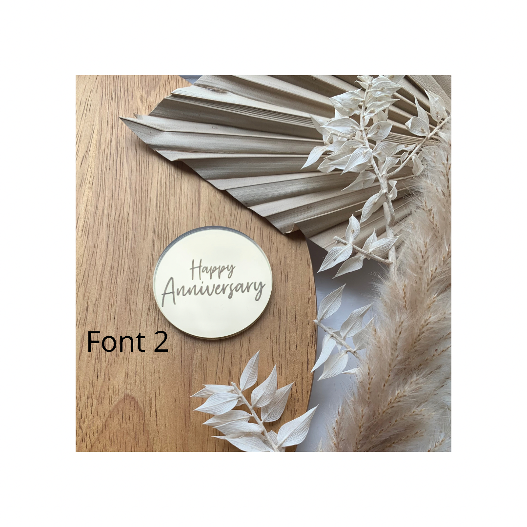 5cm Happy Anniversary mirror acrylic disc