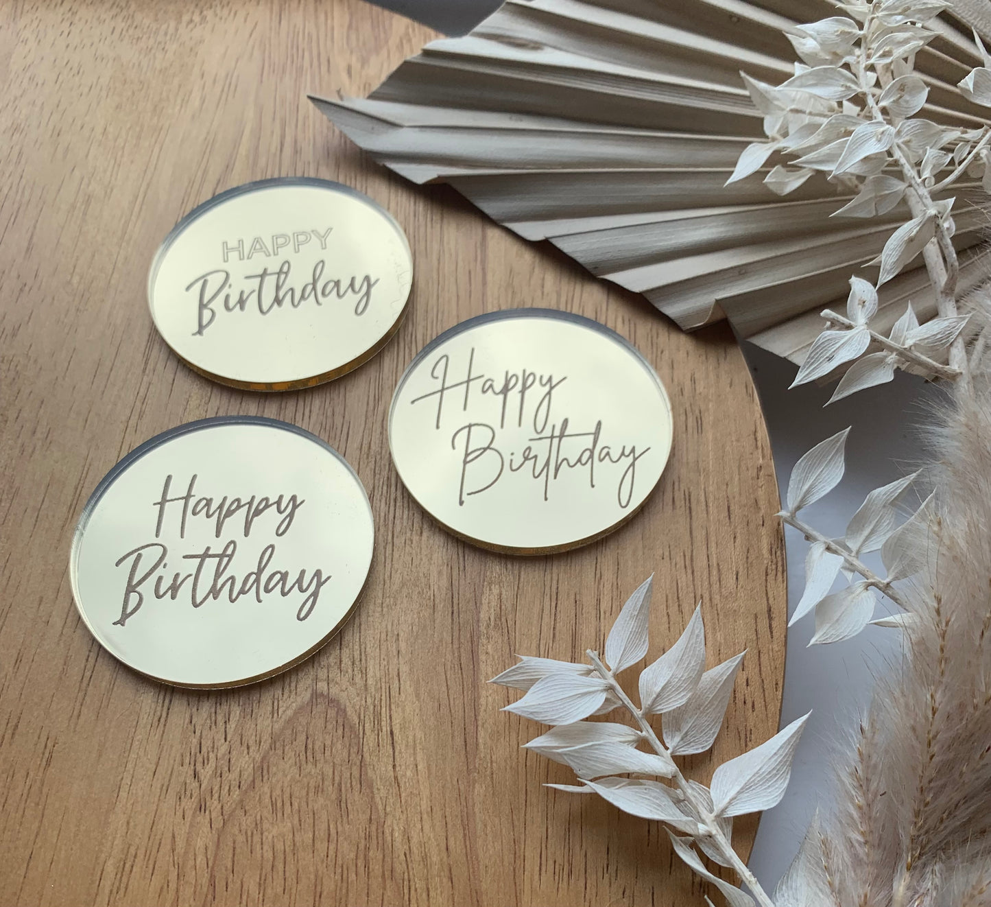 FIVER FRIDAY - Pack of 5 - 5cm Happy Birthday mirror acrylic disc